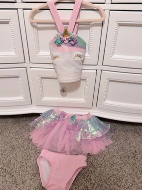 Cat & Jack Baby Girl 3 Piece Unicorn Swimsuit & Coverup Set size 12M